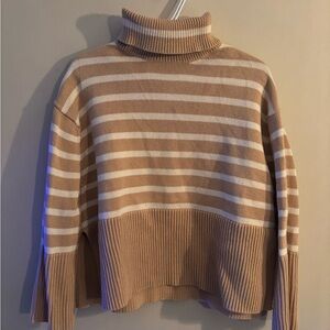 7 - GAP Tan and Cream Striped Turtleneck Sweater